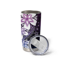 Polynesia Romantic Valentine Tumbler Cup Sea Turtle Couple With Purple Gradient Plumeria