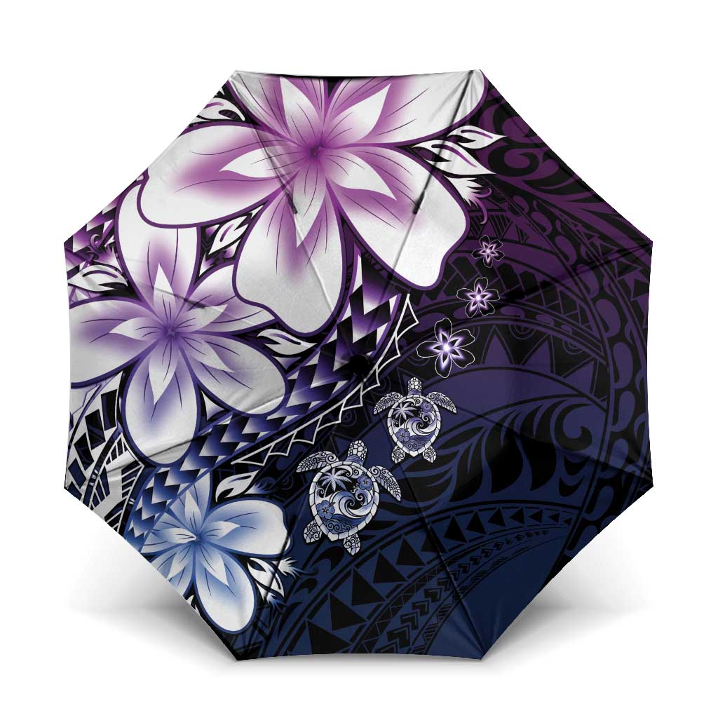 Polynesia Romantic Valentine Umbrella Sea Turtle Couple With Purple Gradient Plumeria