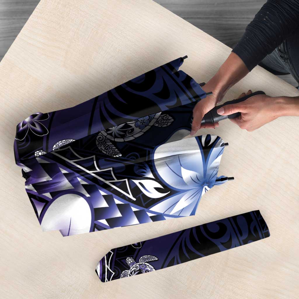 Polynesia Romantic Valentine Umbrella Sea Turtle Couple With Purple Gradient Plumeria