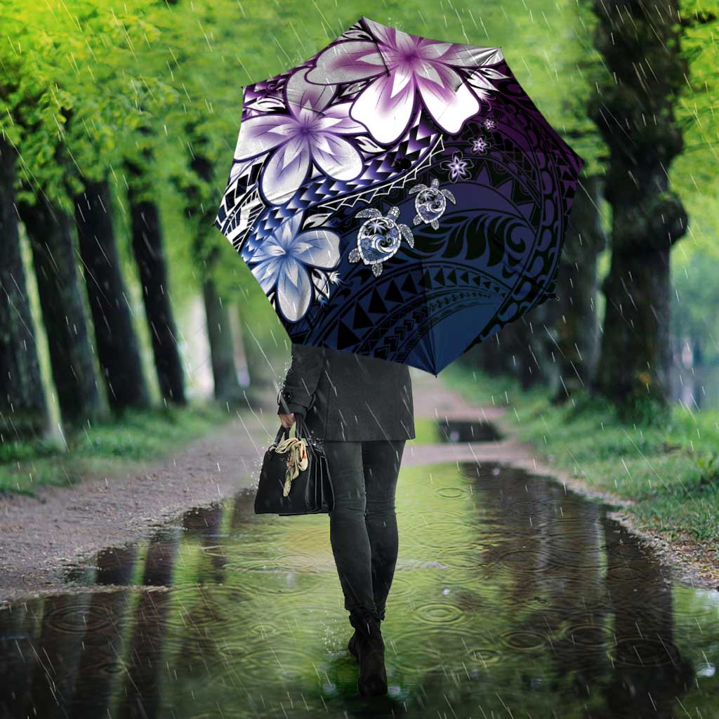 Polynesia Romantic Valentine Umbrella Sea Turtle Couple With Purple Gradient Plumeria