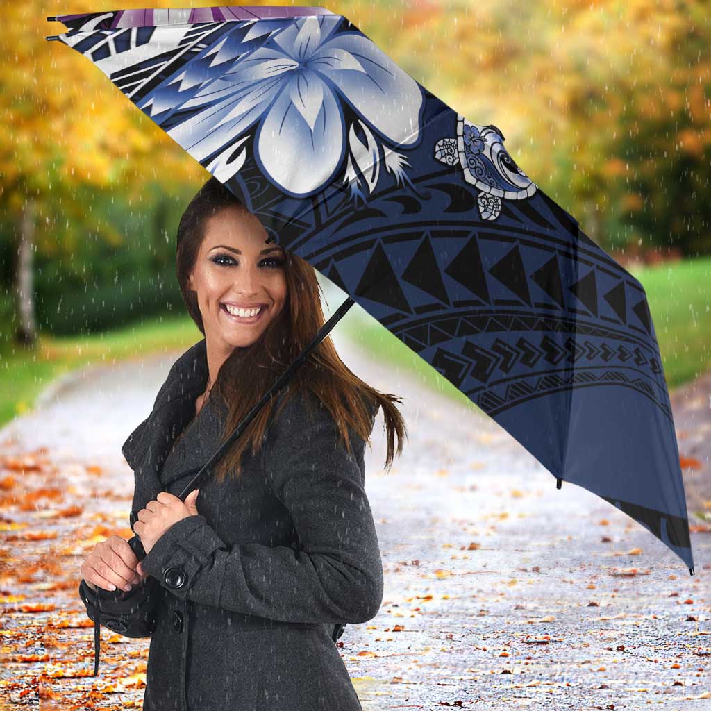 Polynesia Romantic Valentine Umbrella Sea Turtle Couple With Purple Gradient Plumeria