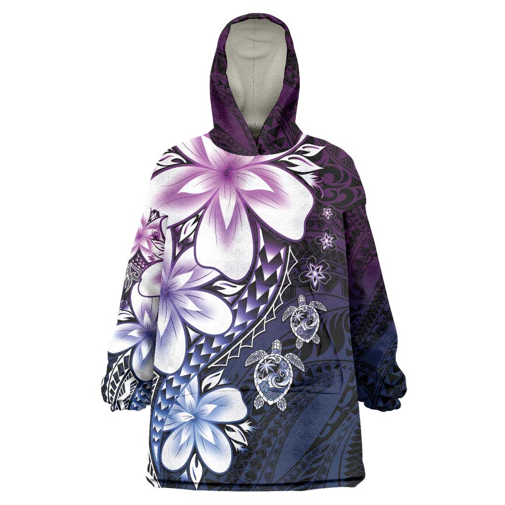 Polynesia Romantic Valentine Wearable Blanket Hoodie Sea Turtle Couple With Purple Gradient Plumeria