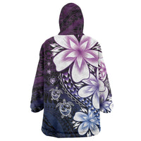 Polynesia Romantic Valentine Wearable Blanket Hoodie Sea Turtle Couple With Purple Gradient Plumeria