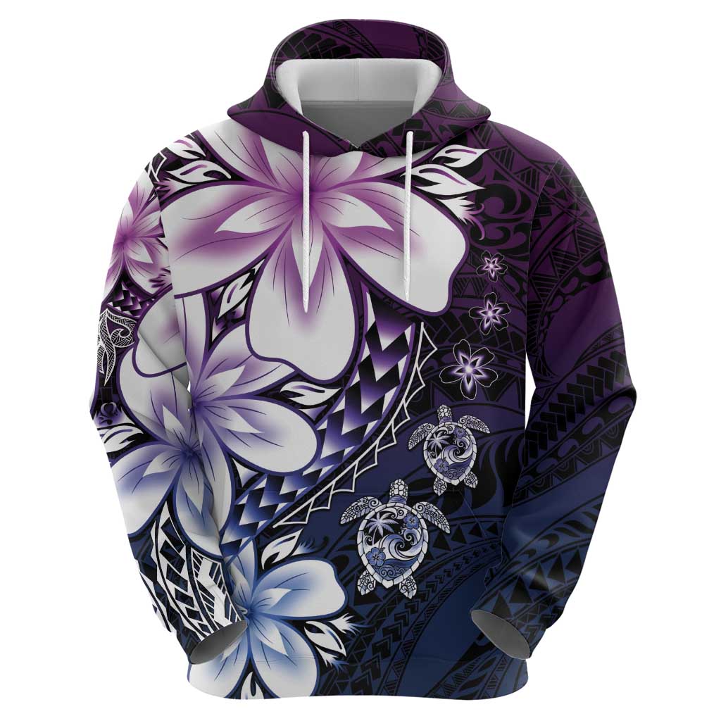 Polynesia Romantic Valentine Zip Hoodie Sea Turtle Couple With Purple Gradient Plumeria