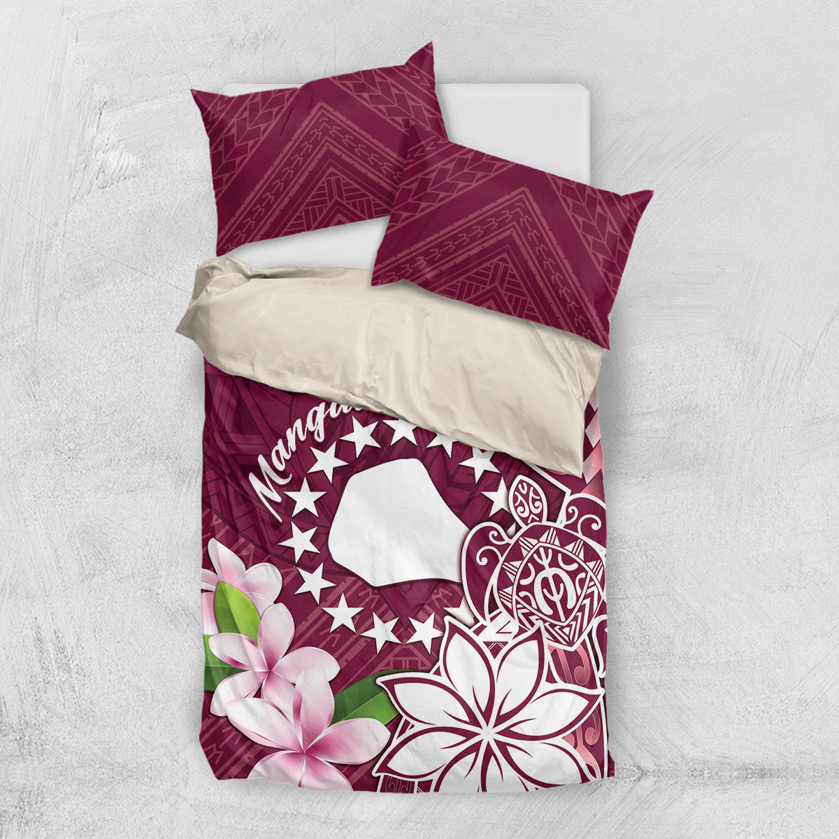 Cook Island Mangaia Gospel Day Bedding Set Floral Tribal Pattern