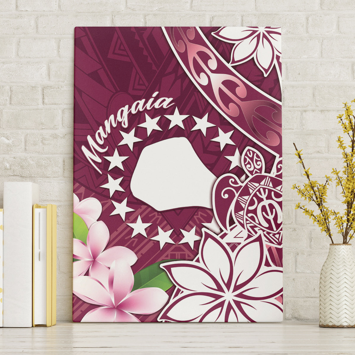 Cook Island Mangaia Gospel Day Canvas Wall Art Floral Tribal Pattern