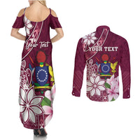 Personalised Cook Island Mangaia Gospel Day Couples Matching Summer Maxi Dress and Long Sleeve Button Shirt Floral Tribal Pattern LT05 - Polynesian Pride