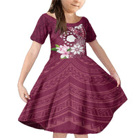 Personalised Cook Island Mangaia Gospel Day Family Matching Mermaid Dress and Hawaiian Shirt Floral Tribal Pattern LT05 Daughter's Dress Maroon - Polynesian Pride
