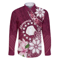 Personalised Cook Island Mangaia Gospel Day Family Matching Mermaid Dress and Hawaiian Shirt Floral Tribal Pattern LT05 Dad's Shirt - Long Sleeve Maroon - Polynesian Pride