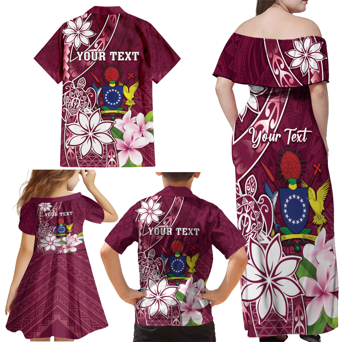 Personalised Cook Island Mangaia Gospel Day Family Matching Off Shoulder Maxi Dress and Hawaiian Shirt Floral Tribal Pattern LT05 - Polynesian Pride