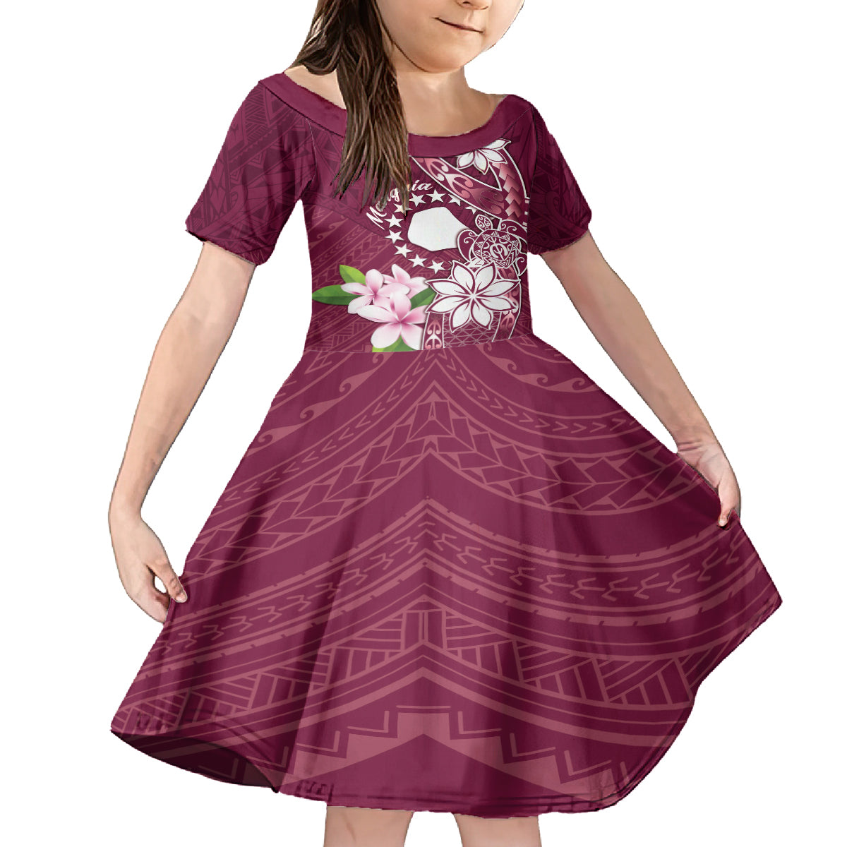 Personalised Cook Island Mangaia Gospel Day Family Matching Summer Maxi Dress and Hawaiian Shirt Floral Tribal Pattern LT05 Daughter's Dress Maroon - Polynesian Pride