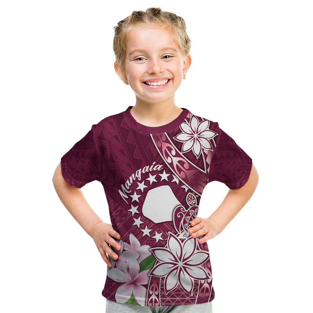 Personalised Cook Island Mangaia Gospel Day Kid T Shirt Floral Tribal Pattern LT05 Maroon - Polynesian Pride