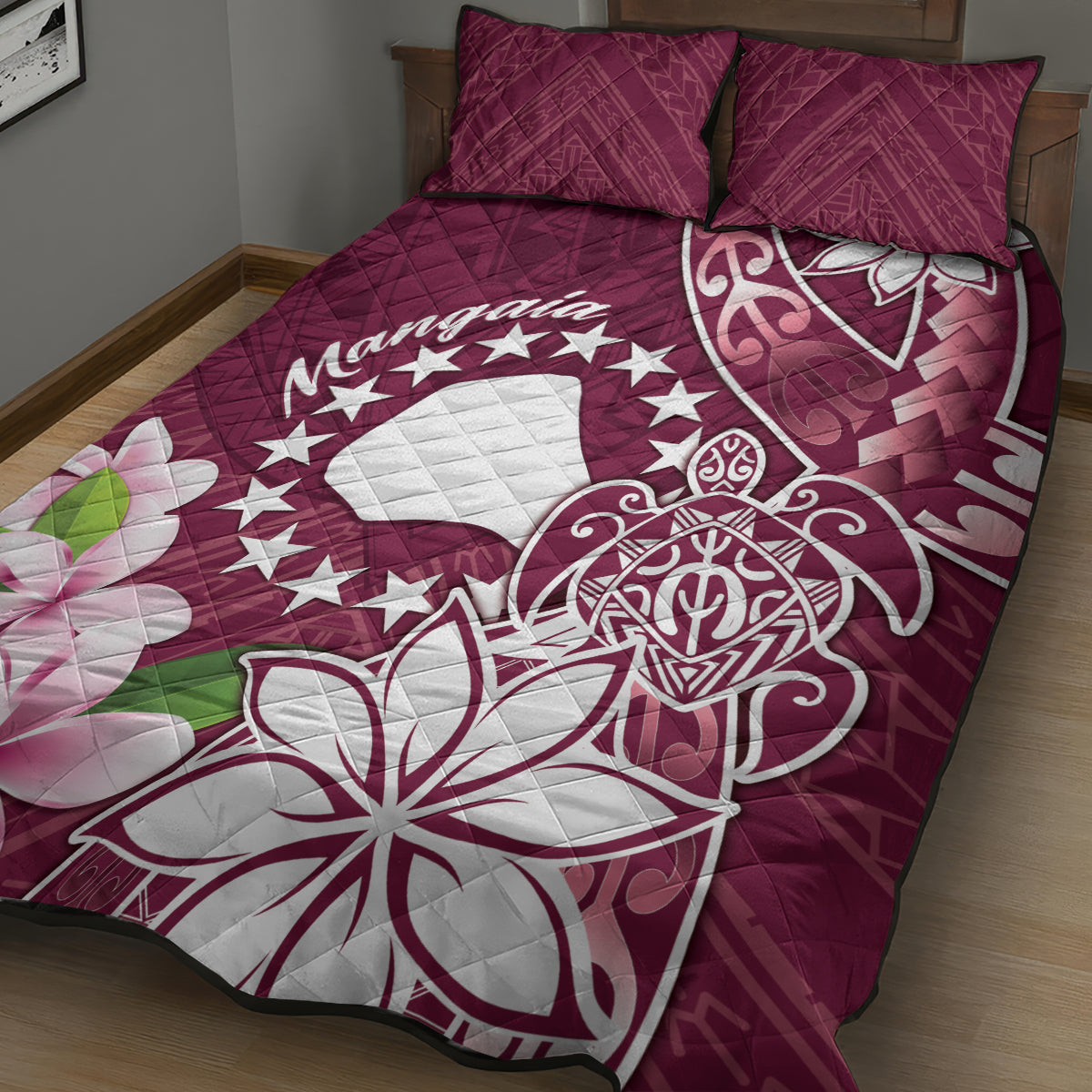 Cook Island Mangaia Gospel Day Quilt Bed Set Floral Tribal Pattern