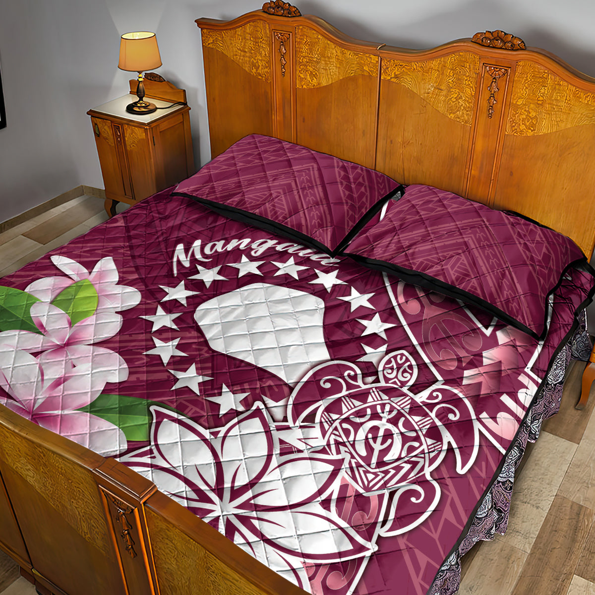 Cook Island Mangaia Gospel Day Quilt Bed Set Floral Tribal Pattern