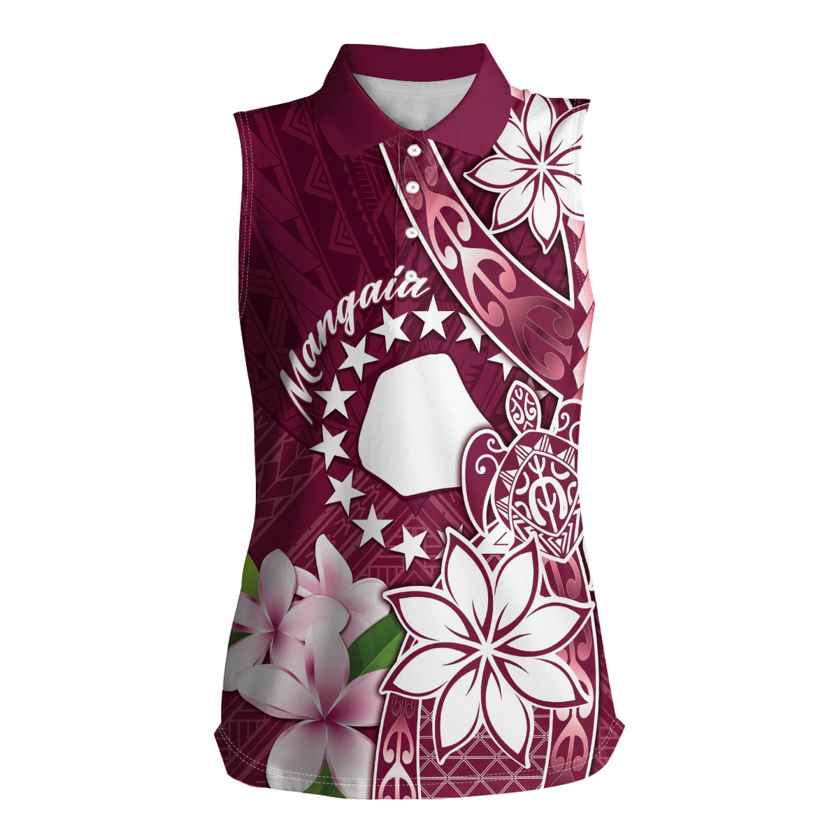 Personalised Cook Island Mangaia Gospel Day Women Sleeveless Polo Shirt Floral Tribal Pattern LT05 Female Maroon - Polynesian Pride