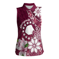 Personalised Cook Island Mangaia Gospel Day Women Sleeveless Polo Shirt Floral Tribal Pattern LT05 Female Maroon - Polynesian Pride