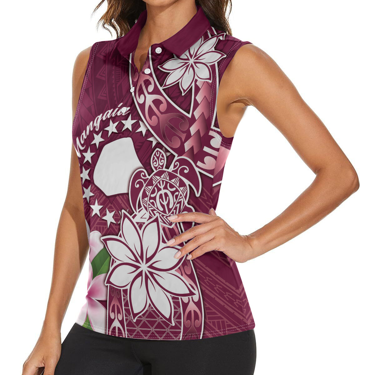 Personalised Cook Island Mangaia Gospel Day Women Sleeveless Polo Shirt Floral Tribal Pattern LT05 - Polynesian Pride