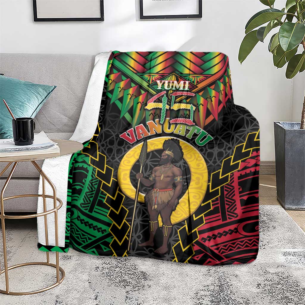 Vanuatu 45th Anniversary Independence Day Blanket Melanesian Warrior With Sand Drawing Pattern LT05