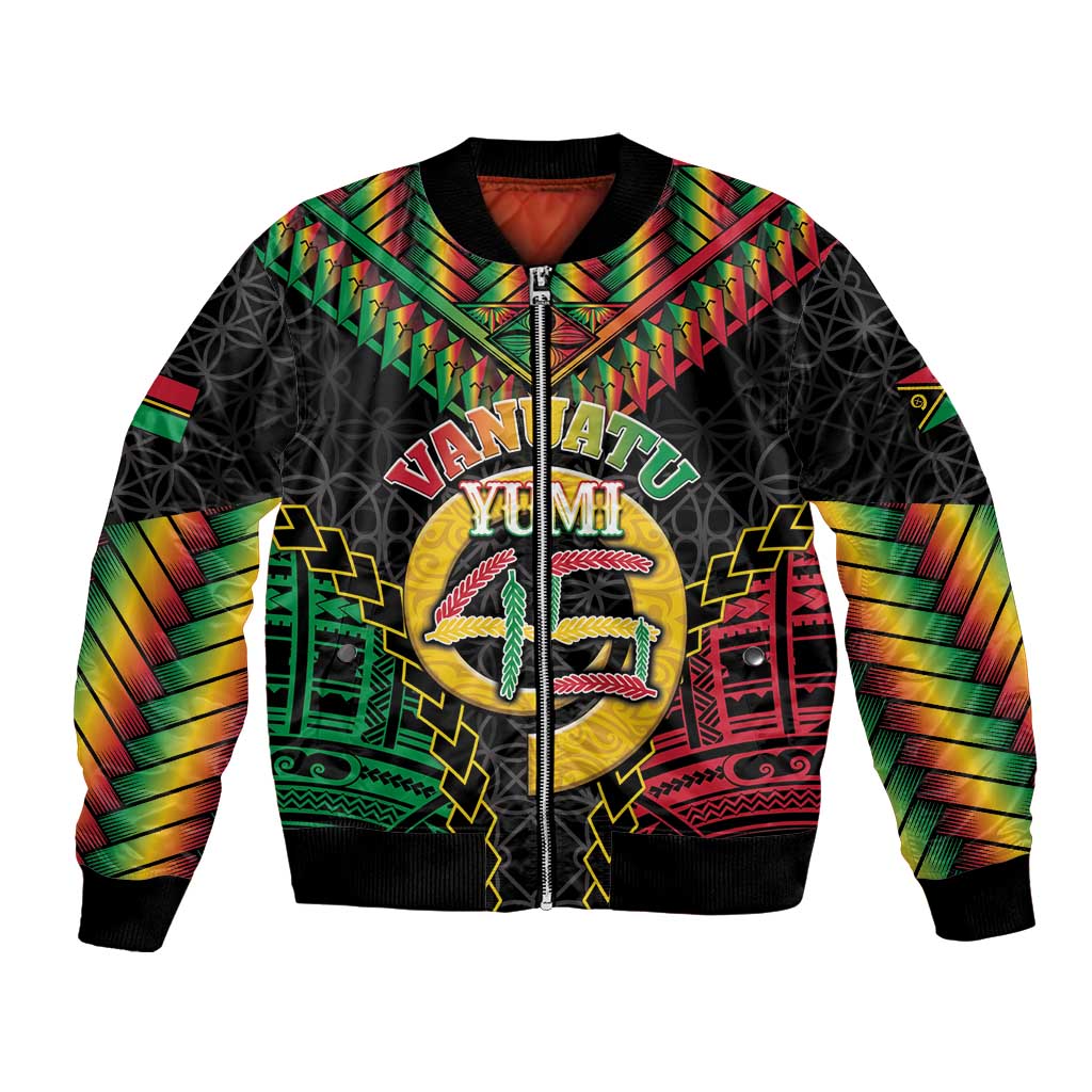 Vanuatu 45th Anniversary Independence Day Bomber Jacket Melanesian Warrior With Sand Drawing Pattern LT05