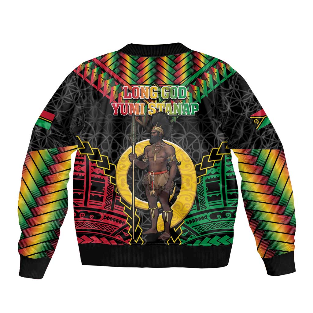 Vanuatu 45th Anniversary Independence Day Bomber Jacket Melanesian Warrior With Sand Drawing Pattern LT05