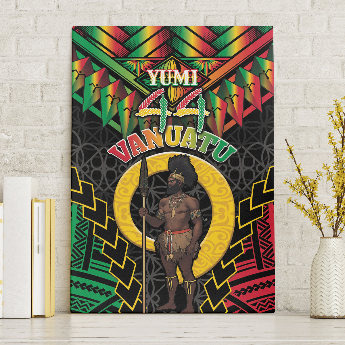 Vanuatu 44th Anniversary Independence Day Canvas Wall Art Melanesian Warrior With Sand Drawing Pattern