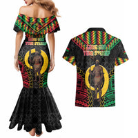 Vanuatu 45th Anniversary Independence Day Couples Matching Mermaid Dress and Hawaiian Shirt Melanesian Warrior With Sand Drawing Pattern LT05 - Polynesian Pride