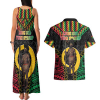 Vanuatu 45th Anniversary Independence Day Couples Matching Tank Maxi Dress and Hawaiian Shirt Melanesian Warrior With Sand Drawing Pattern LT05 - Polynesian Pride