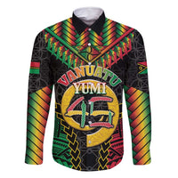 Vanuatu 45th Anniversary Independence Day Family Matching Mermaid Dress and Hawaiian Shirt Melanesian Warrior With Sand Drawing Pattern LT05 Dad's Shirt - Long Sleeve Black - Polynesian Pride