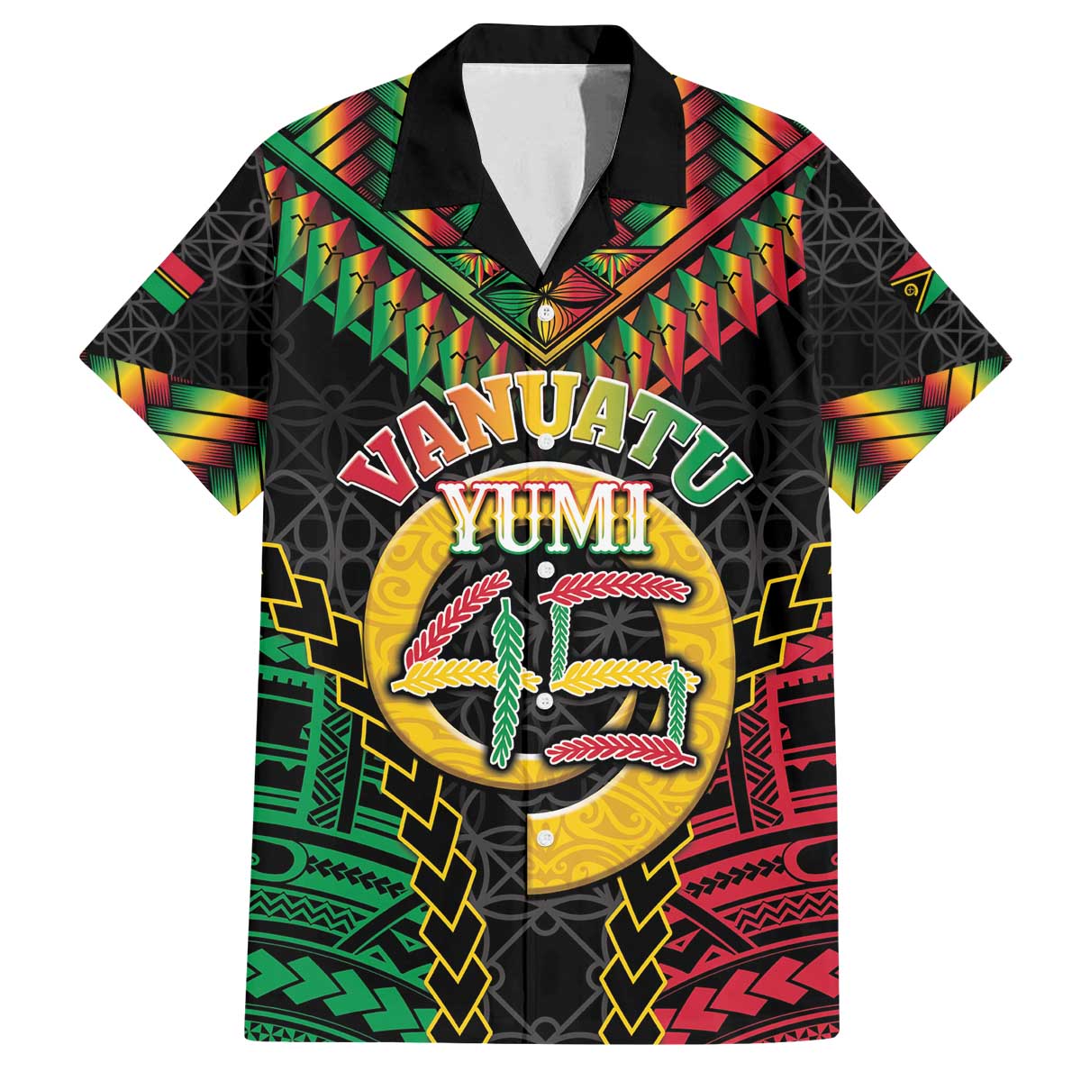 Vanuatu 45th Anniversary Independence Day Family Matching Off The Shoulder Long Sleeve Dress and Hawaiian Shirt Melanesian Warrior With Sand Drawing Pattern LT05