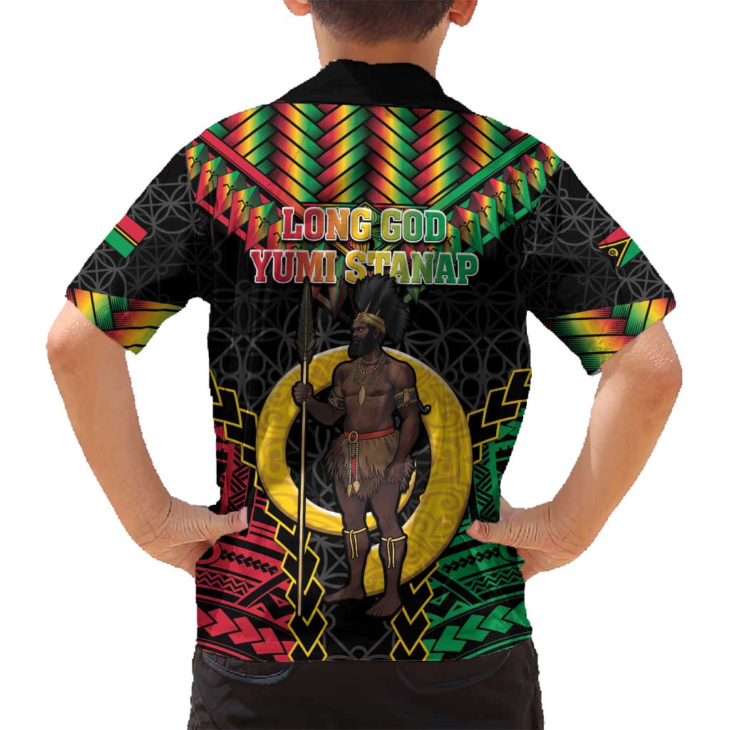 Vanuatu 45th Anniversary Independence Day Family Matching Off Shoulder Maxi Dress and Hawaiian Shirt Melanesian Warrior With Sand Drawing Pattern LT05 - Polynesian Pride