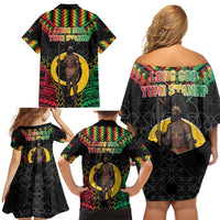 Vanuatu 45th Anniversary Independence Day Family Matching Off Shoulder Short Dress and Hawaiian Shirt Melanesian Warrior With Sand Drawing Pattern LT05 - Polynesian Pride