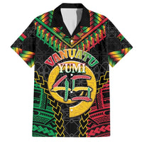 Vanuatu 45th Anniversary Independence Day Family Matching Off Shoulder Short Dress and Hawaiian Shirt Melanesian Warrior With Sand Drawing Pattern LT05 Dad's Shirt - Short Sleeve Black - Polynesian Pride