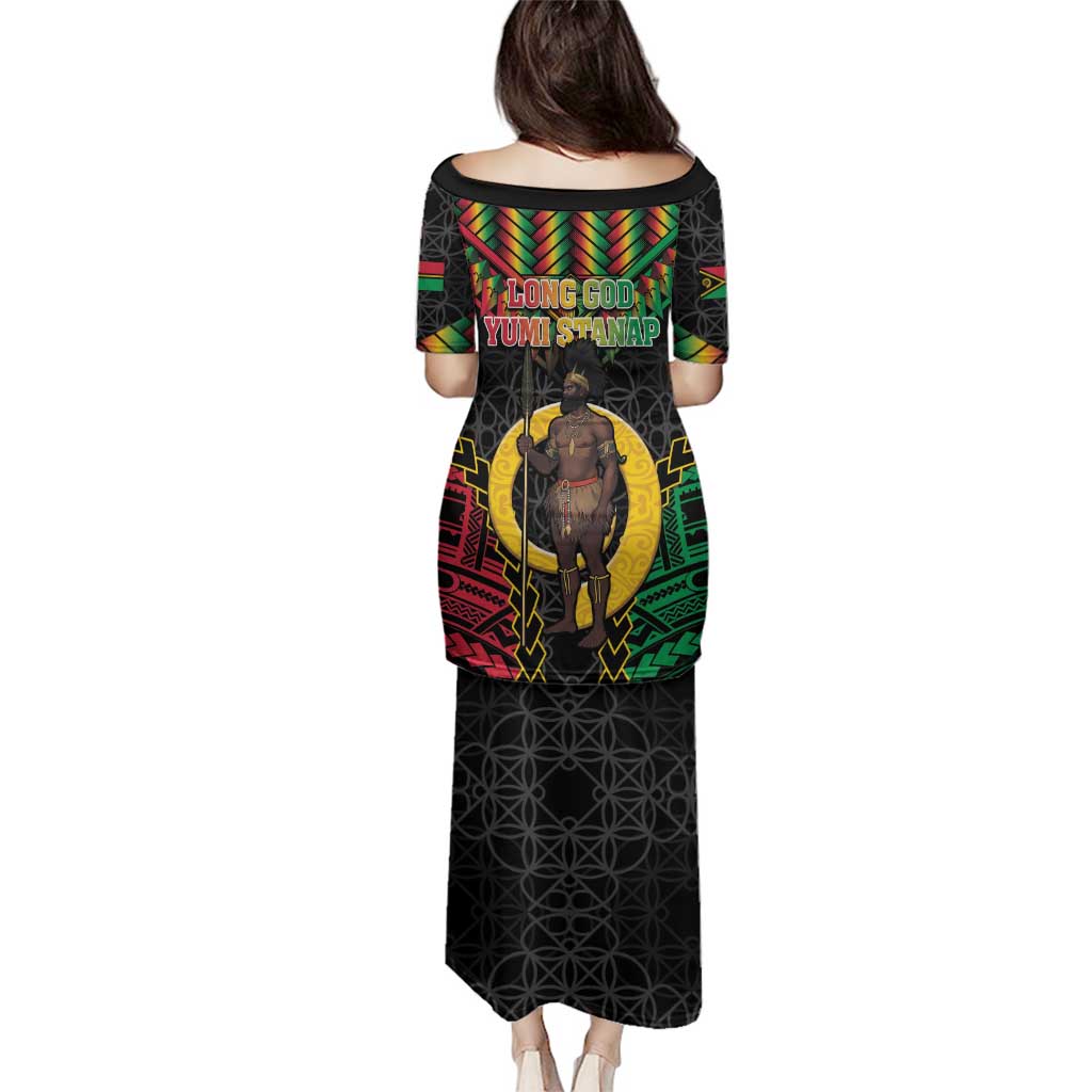 Vanuatu 45th Anniversary Independence Day Family Matching Puletasi and Hawaiian Shirt Melanesian Warrior With Sand Drawing Pattern LT05