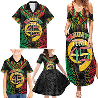 Vanuatu 45th Anniversary Independence Day Family Matching Summer Maxi Dress and Hawaiian Shirt Melanesian Warrior With Sand Drawing Pattern LT05 - Polynesian Pride