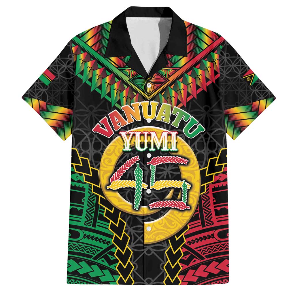Vanuatu 45th Anniversary Independence Day Family Matching Summer Maxi Dress and Hawaiian Shirt Melanesian Warrior With Sand Drawing Pattern LT05 Dad's Shirt - Short Sleeve Black - Polynesian Pride