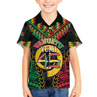 Vanuatu 45th Anniversary Independence Day Family Matching Summer Maxi Dress and Hawaiian Shirt Melanesian Warrior With Sand Drawing Pattern LT05 Son's Shirt Black - Polynesian Pride