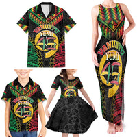 Vanuatu 45th Anniversary Independence Day Family Matching Tank Maxi Dress and Hawaiian Shirt Melanesian Warrior With Sand Drawing Pattern LT05 - Polynesian Pride