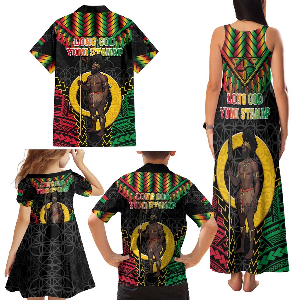 Vanuatu 45th Anniversary Independence Day Family Matching Tank Maxi Dress and Hawaiian Shirt Melanesian Warrior With Sand Drawing Pattern LT05 - Polynesian Pride