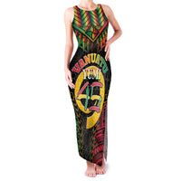 Vanuatu 45th Anniversary Independence Day Family Matching Tank Maxi Dress and Hawaiian Shirt Melanesian Warrior With Sand Drawing Pattern LT05 Mom's Dress Black - Polynesian Pride