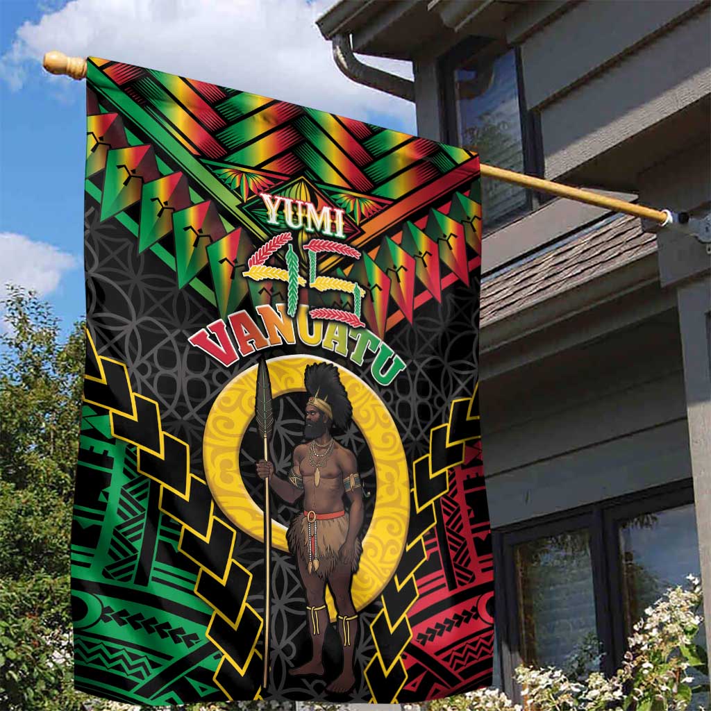 Vanuatu 45th Anniversary Independence Day Garden Flag Melanesian Warrior With Sand Drawing Pattern LT05