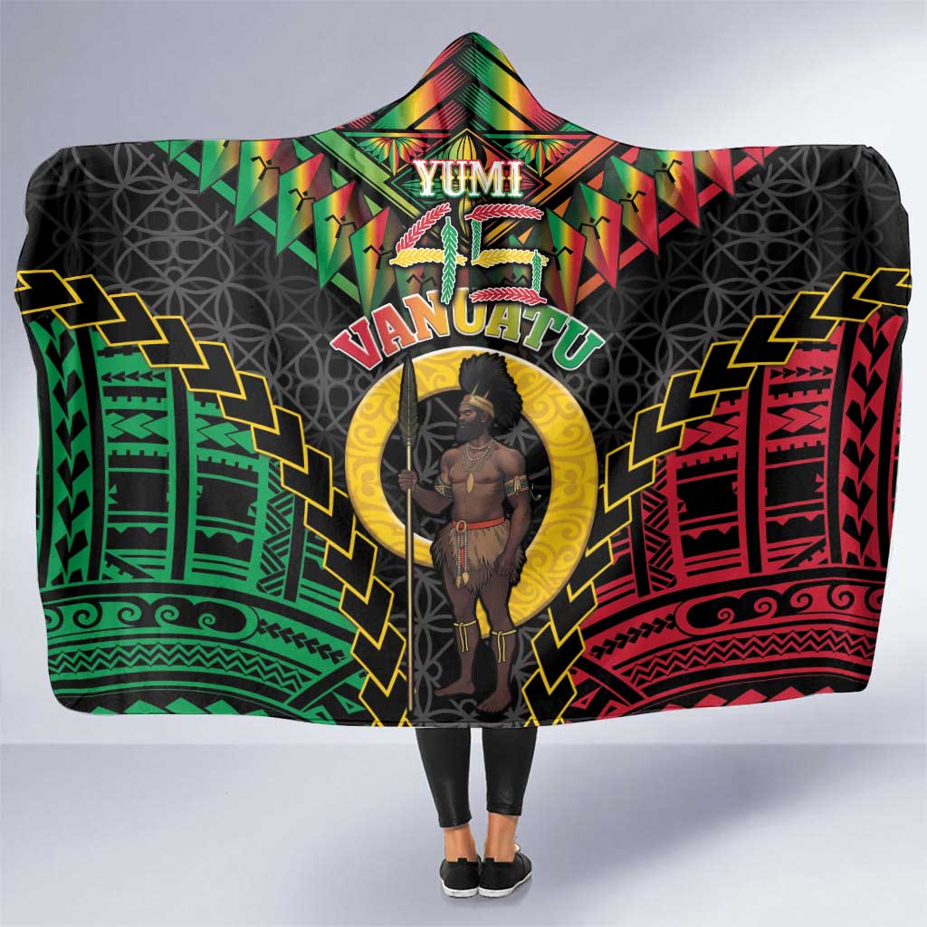 Vanuatu 45th Anniversary Independence Day Hooded Blanket Melanesian Warrior With Sand Drawing Pattern LT05