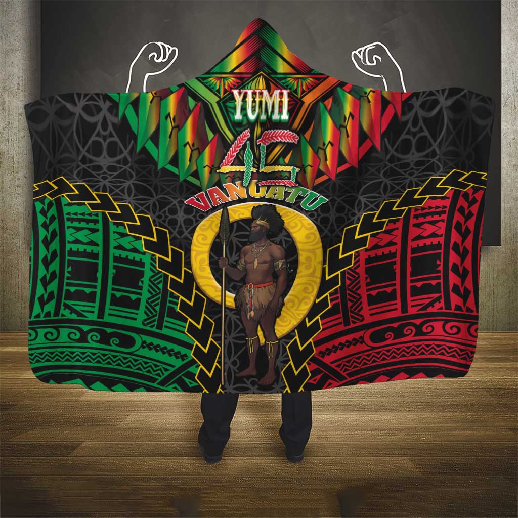 Vanuatu 45th Anniversary Independence Day Hooded Blanket Melanesian Warrior With Sand Drawing Pattern LT05