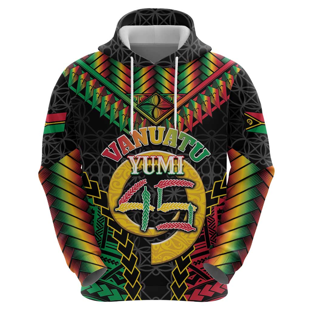Vanuatu 45th Anniversary Independence Day Hoodie Melanesian Warrior With Sand Drawing Pattern LT05