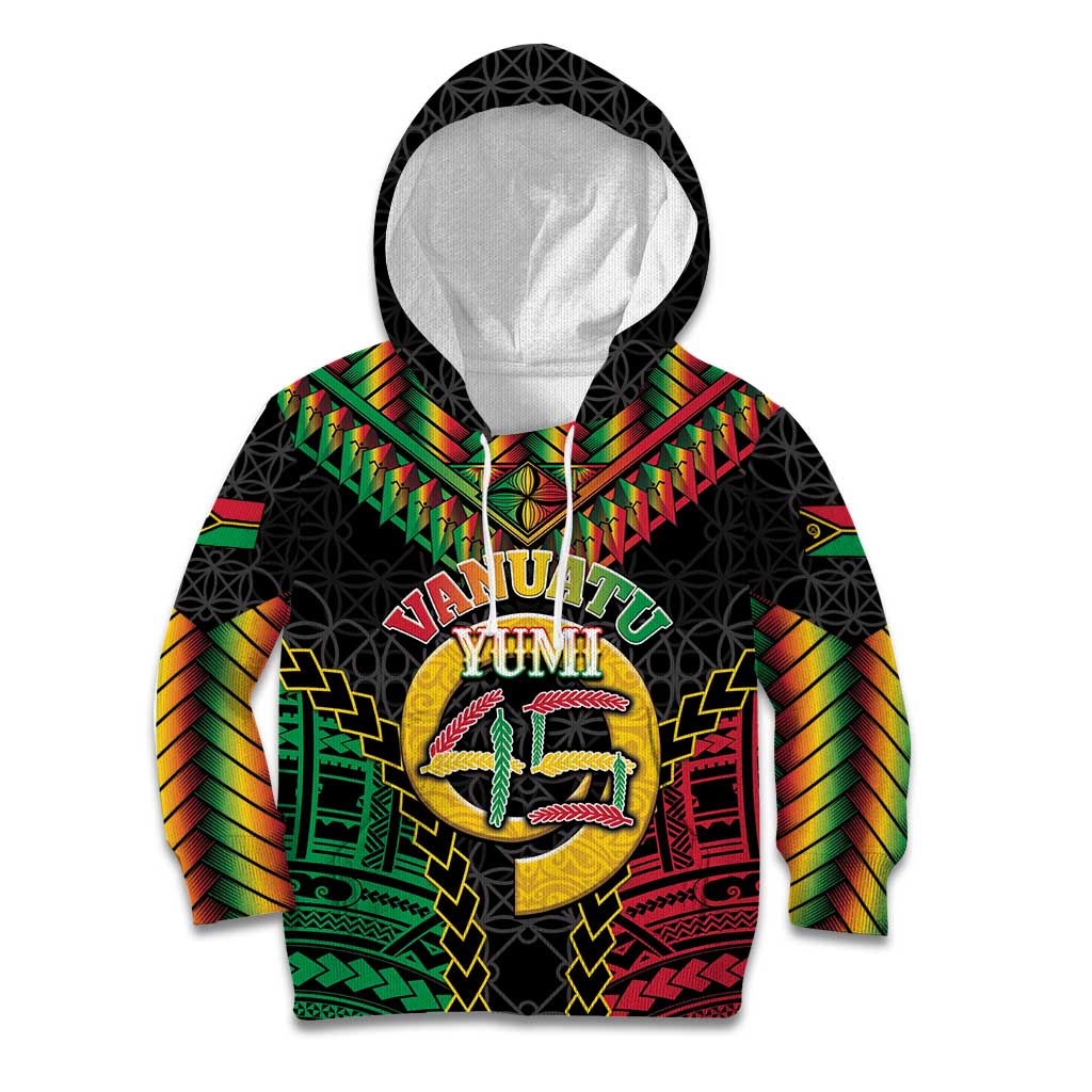 Vanuatu 45th Anniversary Independence Day Kid Hoodie Melanesian Warrior With Sand Drawing Pattern LT05