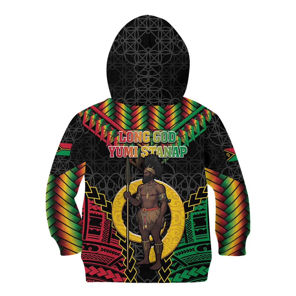 Vanuatu 45th Anniversary Independence Day Kid Hoodie Melanesian Warrior With Sand Drawing Pattern LT05