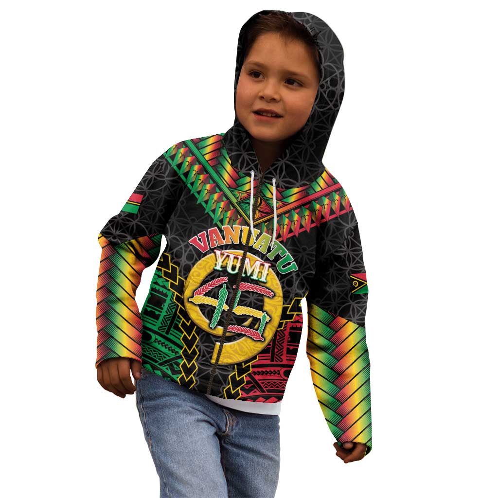 Vanuatu 45th Anniversary Independence Day Kid Hoodie Melanesian Warrior With Sand Drawing Pattern LT05
