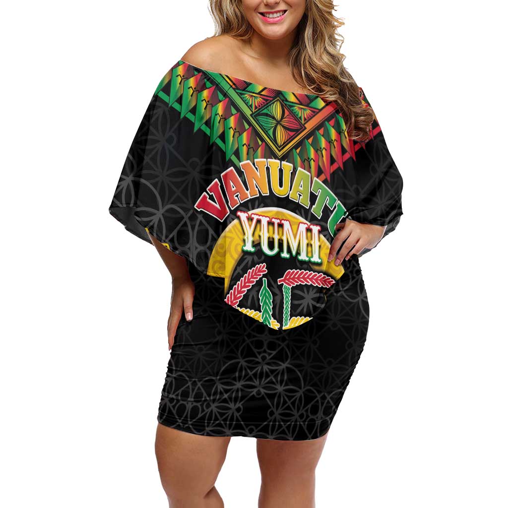 Vanuatu 45th Anniversary Independence Day Off Shoulder Short Dress Melanesian Warrior With Sand Drawing Pattern LT05