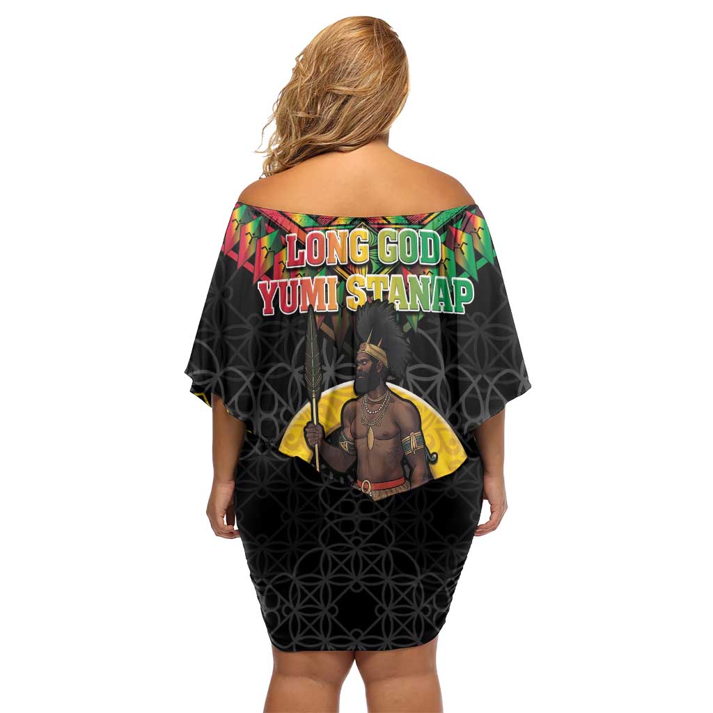 Vanuatu 45th Anniversary Independence Day Off Shoulder Short Dress Melanesian Warrior With Sand Drawing Pattern LT05