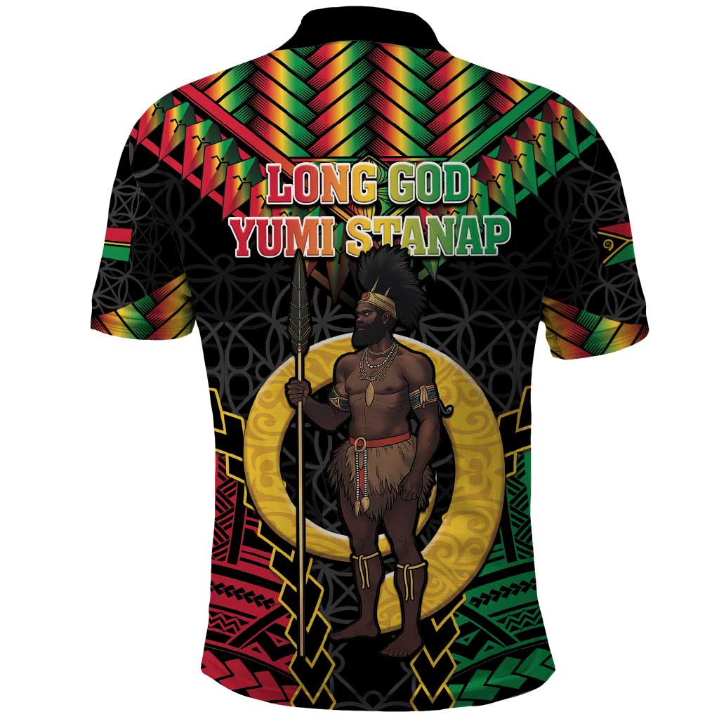 Vanuatu 45th Anniversary Independence Day Polo Shirt Melanesian Warrior With Sand Drawing Pattern LT05