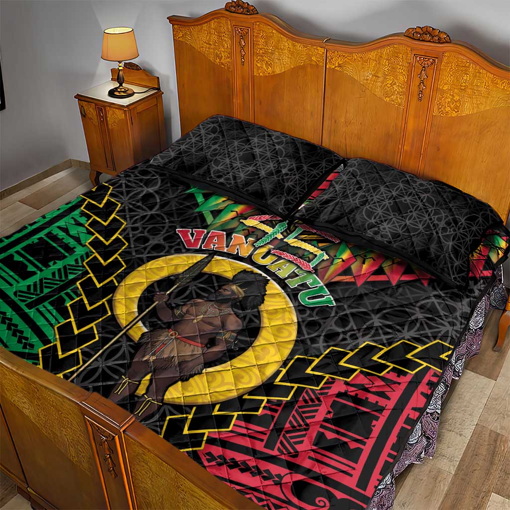 Vanuatu 45th Anniversary Independence Day Quilt Bed Set Melanesian Warrior With Sand Drawing Pattern LT05